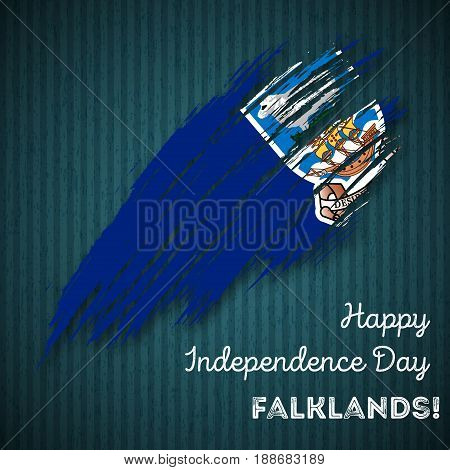 Falklands Independence Day Patriotic Design. Expressive Brush Stroke In National Flag Colors On Dark