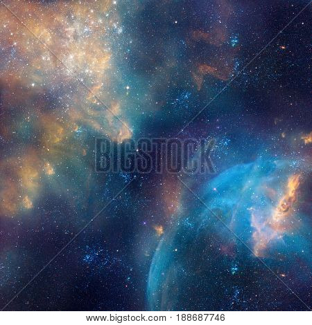 Galaxy illustration, space background with stars, nebula, cosmos clouds on starry sky