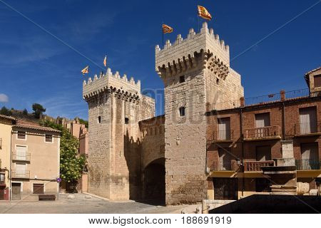 Puerta baja (low door) in medieval town of Daroca Zaragoza province AragonSpain