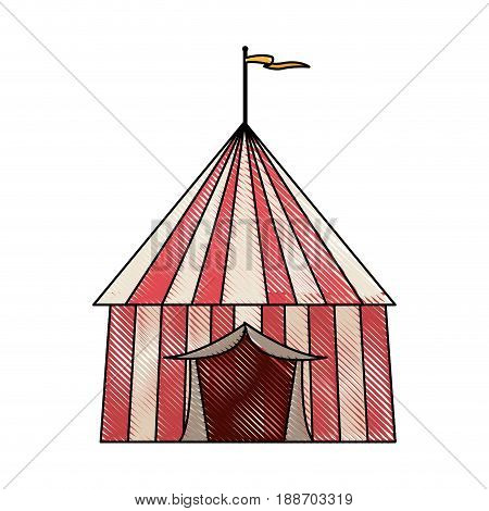 striped strolling circus marquee tent with flag vector illustration