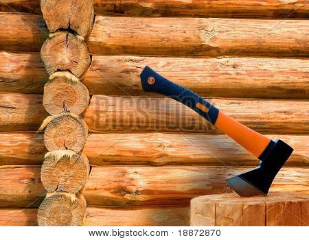 Muur van Logboeken. Russische log hut