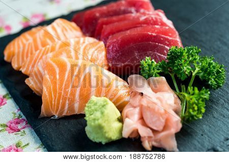 Japanese food fresh raw fish mixed sashimi