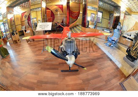 Soviet vintage special military drone 1960-70 for air-defense training. Museum of former Soviet  anti-ballistic missile testing range Sary Shagan. May 8, 2017. Priozersk. Kazakhstan