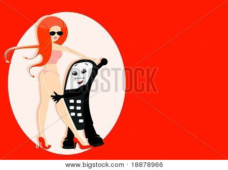 vector image of smartphone and girl. good use for cellphone services