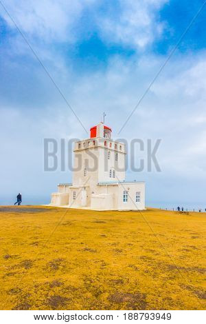 White lighthouse at Cape Dyrholaey, Iceland