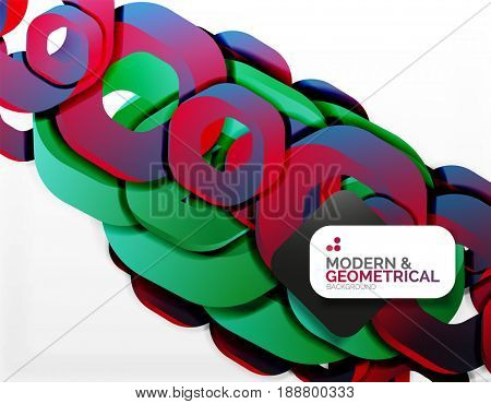 Geometric abstract background, cut chain shapes or hexagons on white. illustration