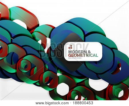 Geometric abstract background, cut chain shapes or hexagons on white. illustration