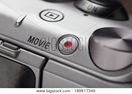 movie play button on the body of modern audio-video devices