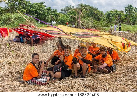 Bali, Indonesia - July 31, 2016: Traditional kite competion at Sanur Beach in Bali, Indonesia