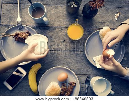 Breakfast Eating Meal Flat Lay Concept