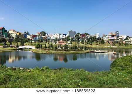 Lake With City Park In Bao Loc, Vietnam