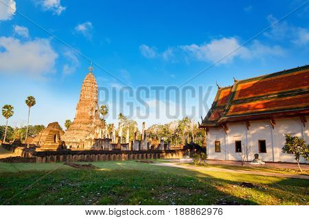 Wat Phra Si Rattana Mahathat - Chaliang in the precinct of Si Satchanalai Historical Park a UNESCO World Heritage Site in Thailand SUKHOTHAI THAILAND - JANUARY 17 2017: Wat Phra Si Rattana Mahathat - Chaliang in the precinct of Si Satchanalai Historical P