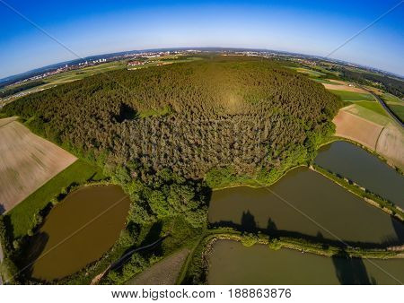 Aerial View Of Landscape With Fish Ponds Near Of Herzogenaurach In Bavaria