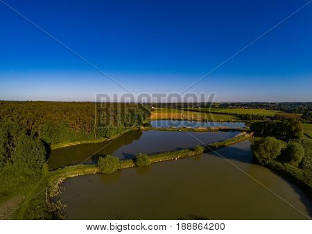 Aerial View Of Landscape With Fish Ponds Near Of Herzogenaurach In Bavaria