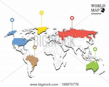 World map info graphics.Background world map location is in color.