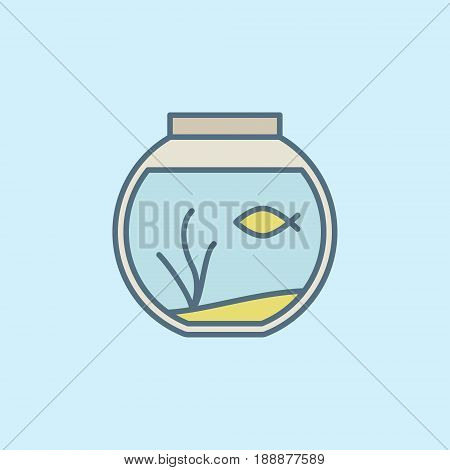 Round home aquarium icon. Vector colorful fish bowl symbol or design element on blue background