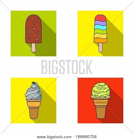 Ice cream on a stick, in a waffle cone and other species. Ice cream set collection icons in flat style vector symbol stock illustration .