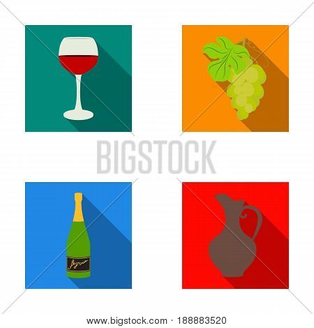 A glass of red wine, champagne, a jug of wine, a bunch. Wine production set collection icons in flat style vector symbol stock illustration .