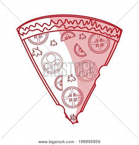 Flat line monocromatic pizza over white background. Vector illustration.
