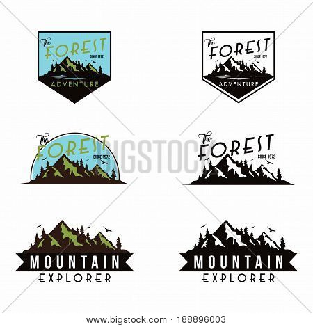 Forest, Mountain Adventure Badge Vector Logo Template Set
