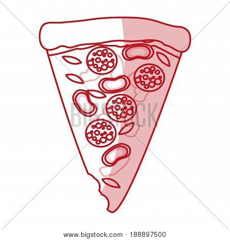 Flat line monocromatic pizza over white background. Vector illustration.