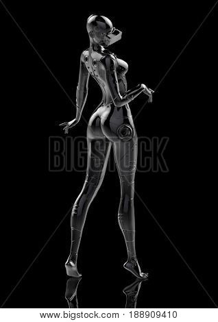 3D illustration. The stylish chromeplated cyborg the woman. Futuristic fashion android.