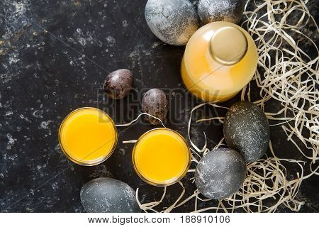 Traditional Italian Yellow Egg Liquor, Bombardino. Dark Backgrou