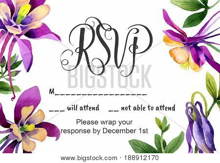 Wedding invitation DiY template orhid handmade watercolor illustration. Aquarelle romantic wedding templates for save the date, invitation, rsvp, direction, place cards, accommodation or reception.