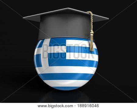 3D Illustration. Graduation cap and Greek flag. Image with clipping path