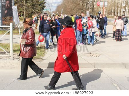 Kirishi, Russia - 9 May, Women hurry to share an immortal regiment, 9 May, 2017.
Preparation and conduct of the action Immortal regiment in small cities of Russia.