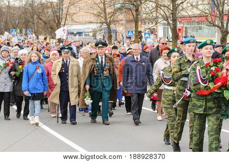 Kirishi, Russia - 9 May, Veterans in the action immortal regiment, 9 May, 2017.
Preparation and conduct of the action Immortal regiment in small cities of Russia.