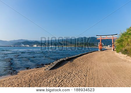 Red torii in Aoshima Shrine of Japan