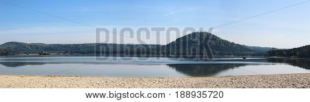 Panoramatic Wiev To Machas Lake From Main Beach. Czech Landscape