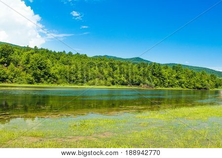 Beautiful lake Sabljaki near Ogulin in Lika, Croatia, in spring