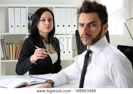 Beautiful Brunette Businesswoman Portrait At Workplace
