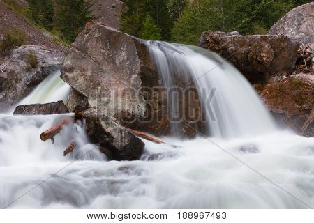 mountain river. fast stream water. Russia Altai