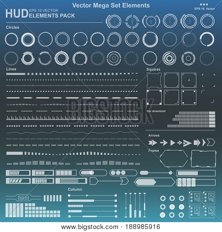 Set Black and white HUD interface elements, lines, circles, pointers, frames for web applications