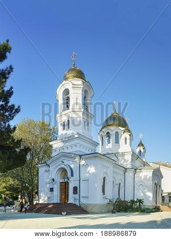 Gelendzhik Krasnodar Krai Russia - April 29.2017: Svyato-Voznesensky Cathedral of the Russian Orthodox Church of the Moscow Patriarchate diocese of Novorossiysk in Gelendzhik