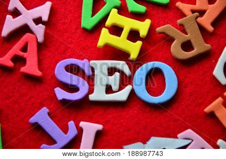 word seo on a  abstract colorful background