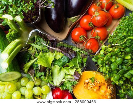 Composition With Assorted Raw Organic Vegetables And Fruits