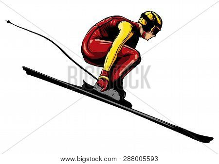Alpine Skier Athlete Skiing Downhill Black Silhouette
