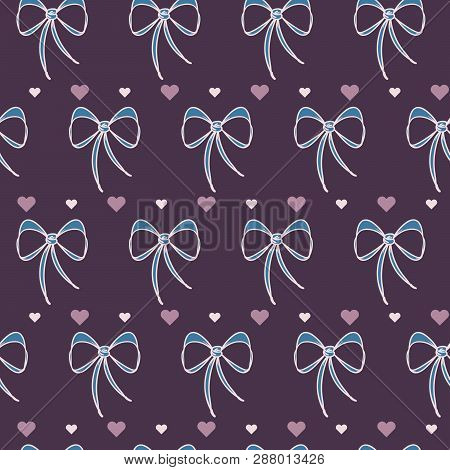 Vector Retro Cute Lace Bows With Hearts Seamless Pattern Background.