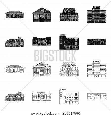 Vector Illustration Of Building And Front Logo. Set Of Building And Roof Vector Icon For Stock.