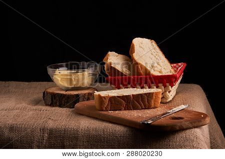 Breads And Butter Concept Of Teasty Home Food Close Up On Table