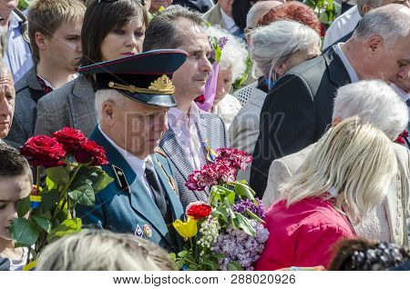 Lutsk , Ukraine, May 9, 2014: Victory Day, People Column
