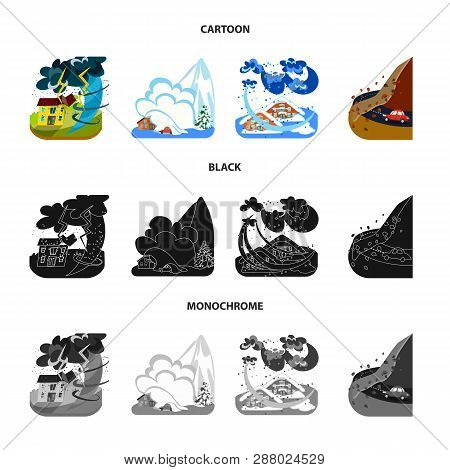 Vector Illustration Of Weather And Distress Icon. Set Of Weather And Crash Stock Symbol For Web.