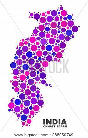 Mosaic Chhattisgarh State Map Isolated On A White Background. Vector Geographic Abstraction In Pink 