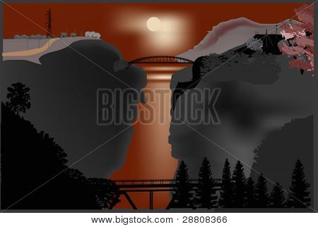 ilustrace s mosty nad propastí
