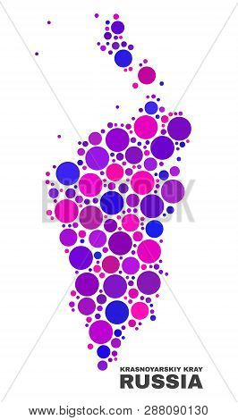 Mosaic Krasnoyarskiy Kray Map Isolated On A White Background. Vector Geographic Abstraction In Pink 