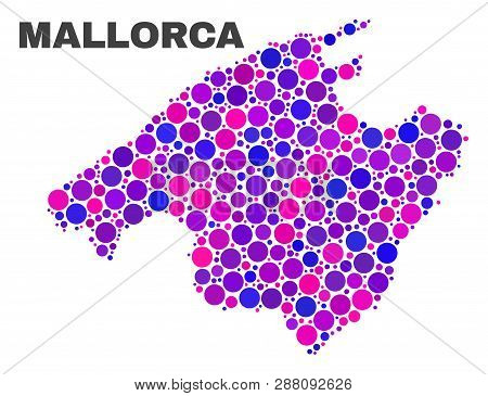 Mosaic Mallorca Map Isolated On A White Background. Vector Geographic Abstraction In Pink And Violet